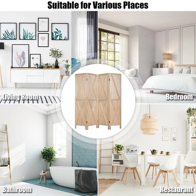 Costway 4Panels Folding Wooden Divider W/x-shaped Design 5.6 Ft Tall Brown - Image 4