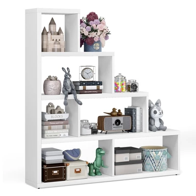 Costway 6 Cubes Ladder Shelf Freestanding Corner Bookshelf Storage Bookcase Display Rack - Image 11