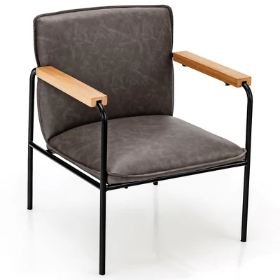 Costway Modern Accent Chair Arm Chair PU Leather W/Rubber Wood Armrest For Living Room - Image 9