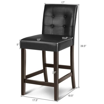 Costway Set Of 2 Bar Stools 25inch Counter Height Barstool Pub Chair Rubber Wood Black