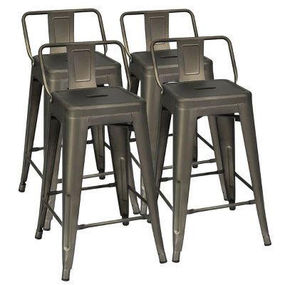 Costway Set Of 4 Low Back Metal Counter Stool 24'' Seat Height Industrial Bar Stools GunBlack - Image 10