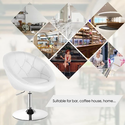 Costway 1PC Adjustable Modern Swivel Round Tufted Back Accent Chair PU Leather - Image 6