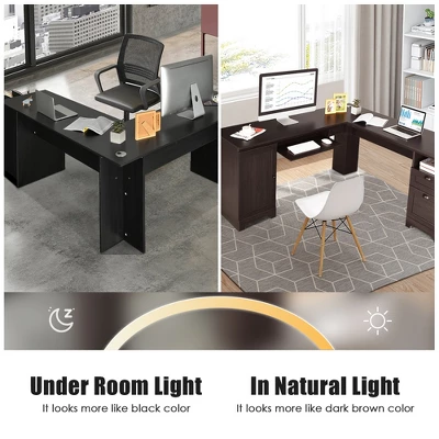 Costway L-Shaped Corner Computer Desk Writing Table Study Workstation W/ Drawers Storage Black - Image 9