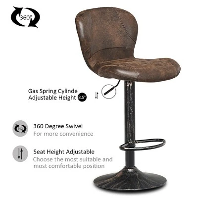 Costway Set Of 4 Adjustable Retro Swivel Bar Stools W/ Backrest & Footrest Brown - Image 4