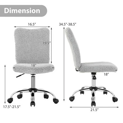 Costway Armless Faux Fur Leisure Office Chair Adjustable Swivel Task Chair