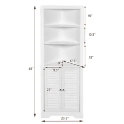 Costway Bathroom Corner Floor Cabinet Tall Bathroom Storage Cabinet W/ Shelves