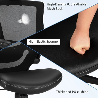 Costway Mesh Back Adjustable Swivel Office Chair W/ Flip Up Arms Leather Seat - Image 7