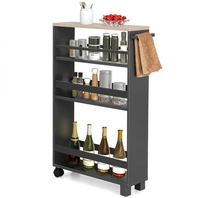 Costway 4-Tier Slim Kitchen Storage Cart Narrow Slide Out Trolley Adjustable Shelf WhiteGrey - Image 10