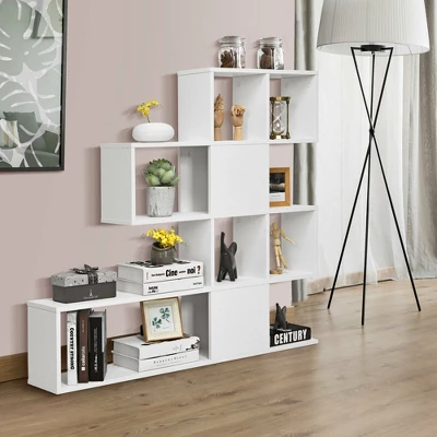 Costway 5-Tier Bookshelf Corner Ladder Bookcase Display Storage Rack White - Image 4