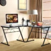 Costway 59'' L-Shaped Computer Table Study Workstation Home Office BrownBlack