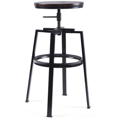 Costway Set Of 2 Vintage Bar Stool Adjustable Wood Metal Design Pub Chairs Industrial Backless - Image 6