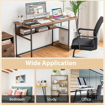 Costway 55'' Computer Desk Home Office PC Workstation W/ Power Outlets & USB Ports Rustic / Black - Image 5