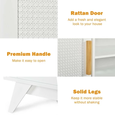 Costway TV Stand Entertainment Media Console W/ 2 Rattan Cabinets & Open Shelves - Image 8