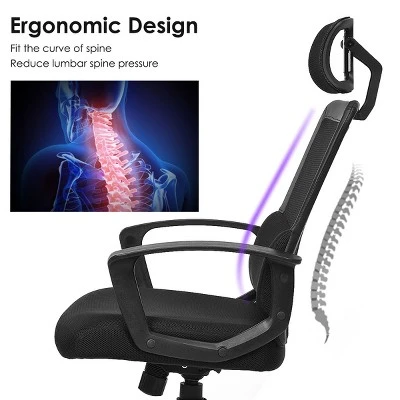 Costway Mesh Office Chair High Back Ergonomic Swivel Chair W/ Lumbar Support & Headrest - Image 7