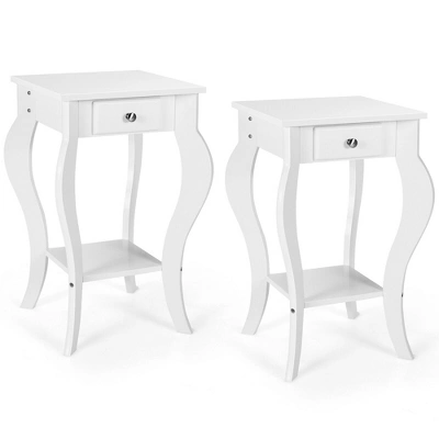 Costway 2PCS End Table Accent Side Table Nightstand W/ Drawer & Bottom Shelf - Image 12