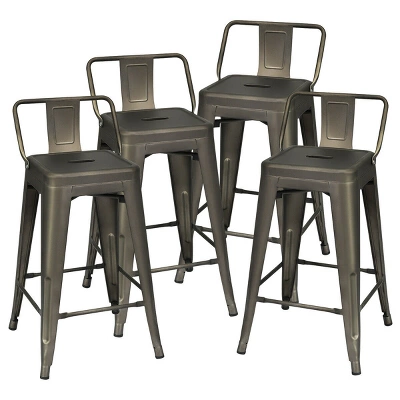 Costway Set Of 4 Low Back Metal Counter Stool 24'' Seat Height Industrial Bar Stools GunBlack - Image 8