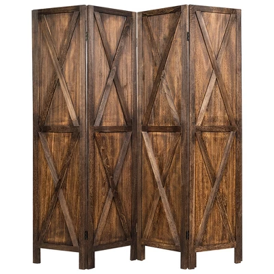 Costway 4Panels Folding Wooden Divider W/x-shaped Design 5.6 Ft Tall Brown - Image 11