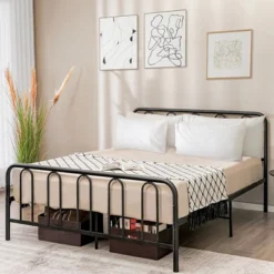 Costway Stylish Queen Size Metal Bed Frame Platform Bed Base W/ Headboard & Footboard