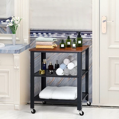Industrial Serving Cart 3-Tier Kitchen Utility Cart On Wheels W/Storage Black - Image 2