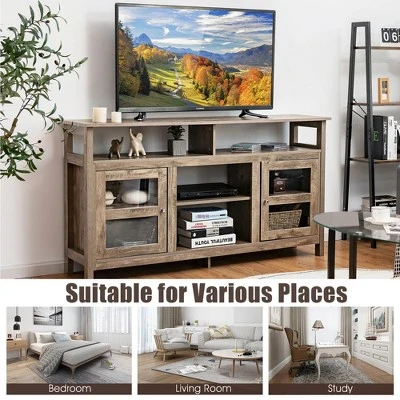 Costway 58'' TV Stand Entertainment Console Center W/ 2 Cabinets Up To 65'' GreyBlackWalnut - Image 5