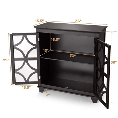 Costway Kitchen Storage Cabinet Buffet Sideboard W/ Glass Doors & Adjustable Shelf - Image 3