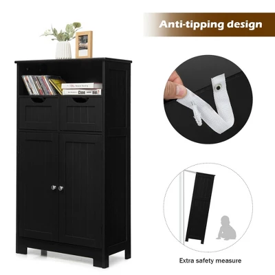Costway Bathroom Floor Cabinet Wooden Storage Organizer W/Drawer Doors - Image 9