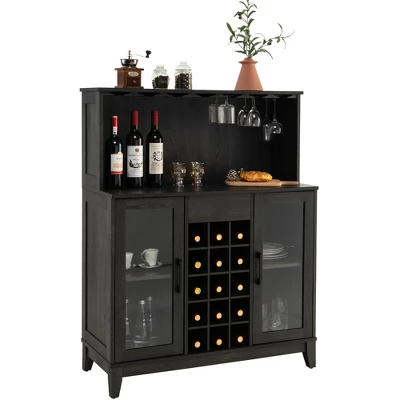 Costway 2-Door Buffet Bar Cabinet Kitchen Storage Sideboard Wine Rack Glass Holder GreyBlack - Image 10