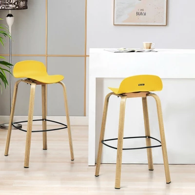Costway Modern Set Of 4 Barstools 30inch Pub Chairs W/Low Back & Metal Legs Yellow - Image 2