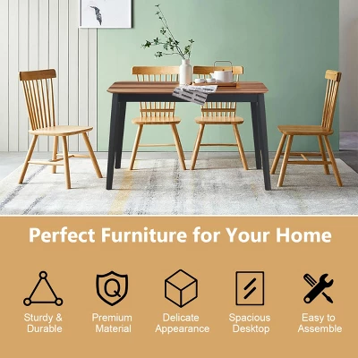 Costway 5PCS Mid Century Modern Black 29.5'' Dining Table Set 4 Chairs W/Wood Legs Kitchen Furniture - Image 7