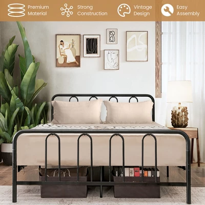Costway Stylish Full Size Metal Bed Frame Platform Bed Base W/ Headboard & Footboard - Image 8