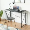 Costway Folding Computer Desk Writing Study Table W/6 Hooks Home Office BlackRustic BrowBrown Natural