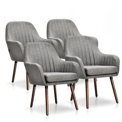 Costway Set Of 4 Accent Chairs Fabric Upholstered Armchairs W/Wooden Legs Beige/Gray - Image 10