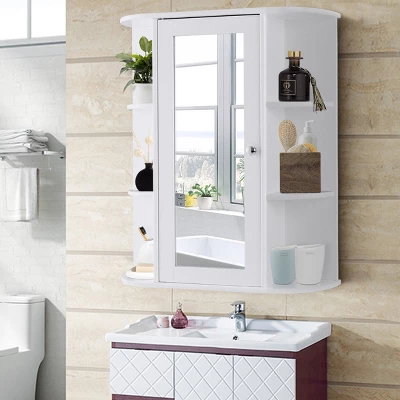 Costway Bathroom Cabinet Single Door Shelves Wall Mount Cabinet W/ Mirror Organizer - Image 2