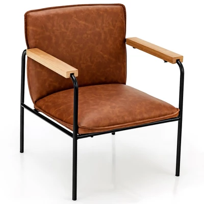 Costway Modern Accent Chair Arm Chair PU Leather W/Rubber Wood Armrest For Living Room - Image 8