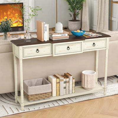 Costway Farmhouse Console Table Entryway Sideboard With 3 Drawers & Open Storage Shelf - Image 4