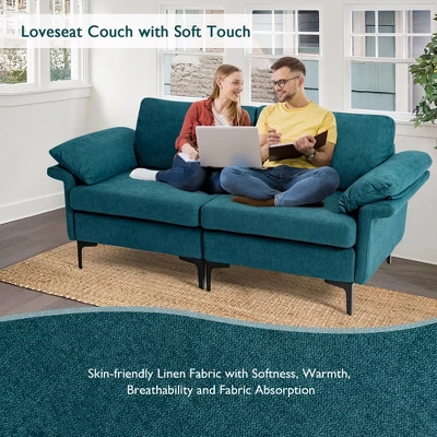 Costway Modern Loveseat Fabric 2-Seat Sofa Couch For Small Space W/ Metal Legs BlueRust Red - Image 4
