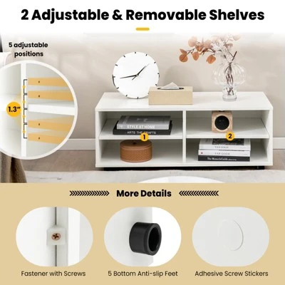 Costway TV Stand 4 Cubby TV Console Table With Adjustable Shelves Modern Home Media Entertainment Center - Image 8