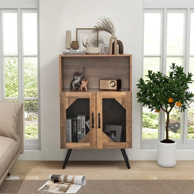 Costway 2-Door Kitchen Storage Bar Cabinet Buffet Sideboard W/ Wine Rack & Glass Holder - Image 2