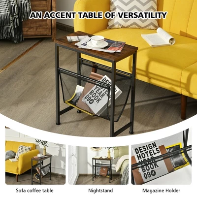 Costway 2PCS Narrow End Table With Holder Sling Industrial Accent Console Table - Image 5