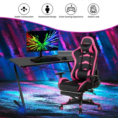 Costway 43.5 Inch Gaming Desk Z Shape Office PC Computer Desk Gamer Tables W/ LED Lights - Image 4