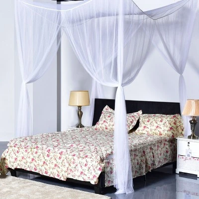 4 Corner Post Bed Canopy Mosquito Net Full Queen King Size Netting Bedding White - Image 3