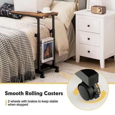 Costway C-shape Sofa End Side Table Compact Snack Table For Living Room Bedroom BlackBrown - Image 4