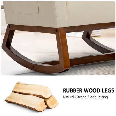 Costway Mid Century Retro Fabric Upholstered Rocking Chair Modern Armchair Beige - Image 5