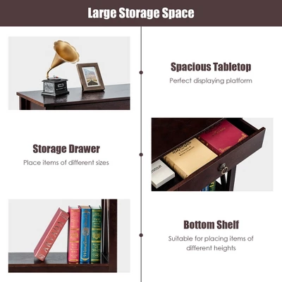 Costway Console Table Accent Sofa Side Table With Drawer Shelf Entryway Espresso - Image 8
