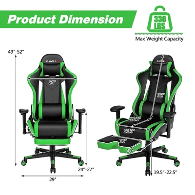 Costway High Back Gaming Chair Adjustable Office Computer Task Chair W/Footrest Green - Image 2
