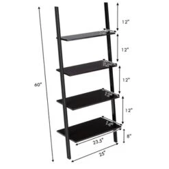 Costway Industrial Ladder Shelf 4-Tier Leaning Wall Bookcase Plant Stand Rustic Black/Brown