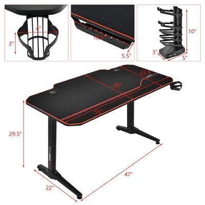 Costway 55'' Gaming Desk T-Shaped Computer Desk W/Full Desk Mouse Pad&Gaming Handle Rack - Image 2