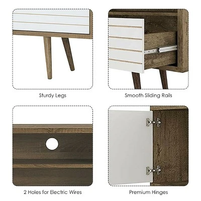 Costway Modern TV Stand/Console Cabinet 3 Shelves Storage Drawer Splayed Leg Wood/White - Image 6