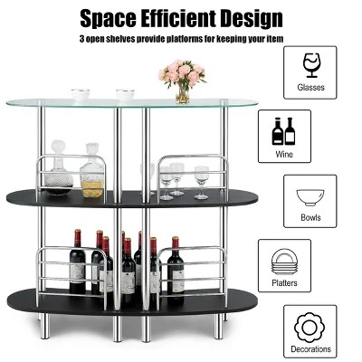 Costway Decorative Storage Cabinets Home Liquor Pub Table W/Tempered Glass Top & 2 Shelves - Image 6