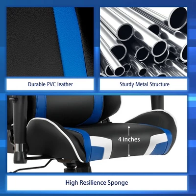 Costway Massage Gaming Chair Reclining Swivel Racing Office Chair W/Lumbar Support WhiteBlueGreyRed - Image 8